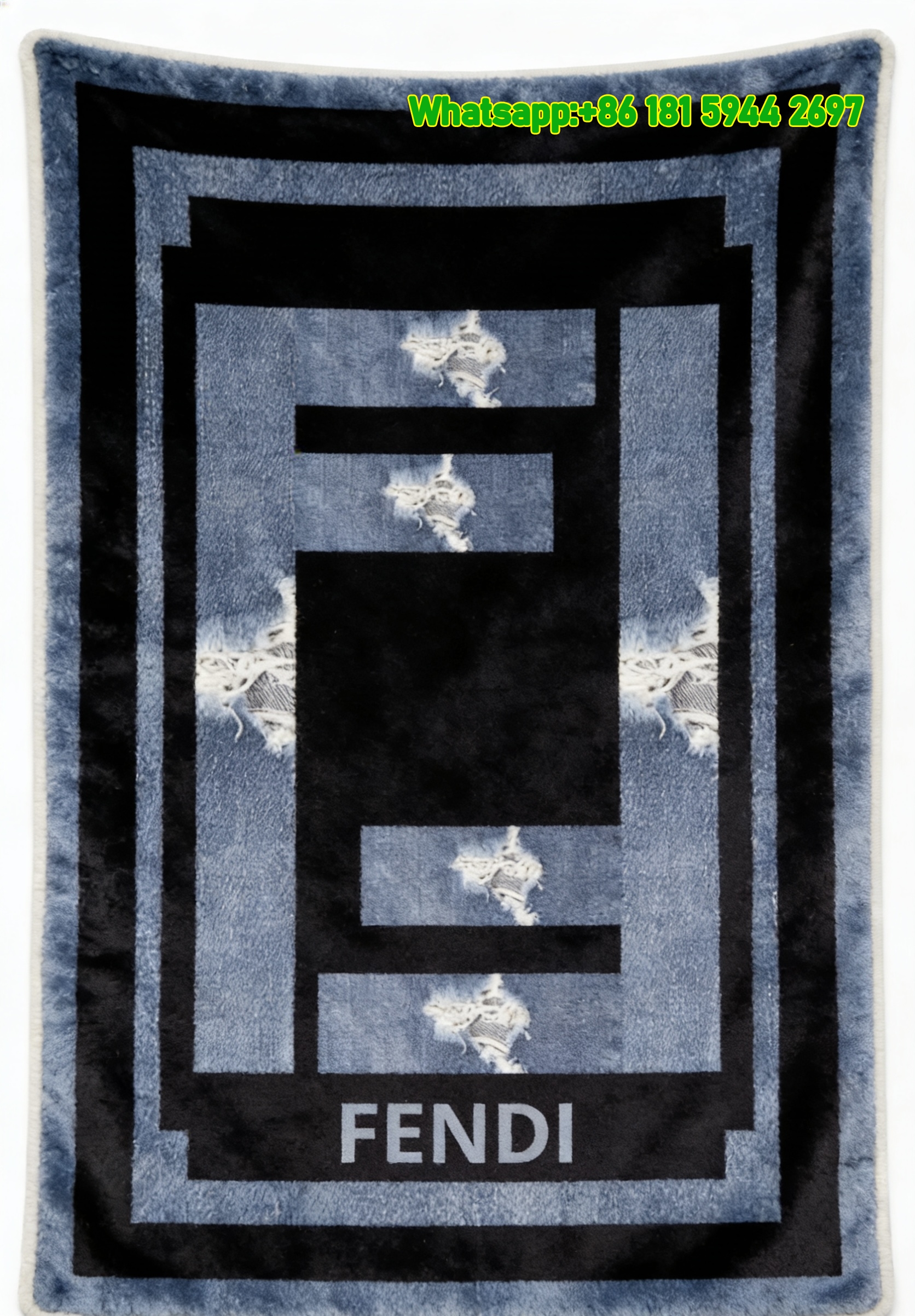 Fendi Denim Distressed Flannel Sofa Throw Blanket IMG_9412